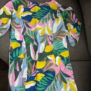 Colorful Leaf Print Dress Boden Laurie linen dress